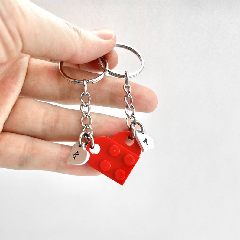 Heart Keychain Set Made with Authentic LEGO® Bricks, INITIALS Matching keychains, Couples Gift Best Friends Very High Quality & DURABLE image 7