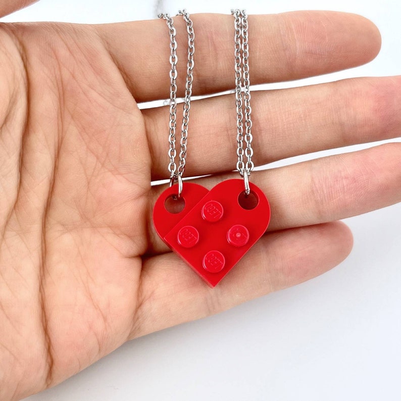 Heart Necklace Set Made with Authentic LEGO® Bricks 100% Stainless Steel Matching Friendship Necklaces, Gift for Couples, Best Friends image 6