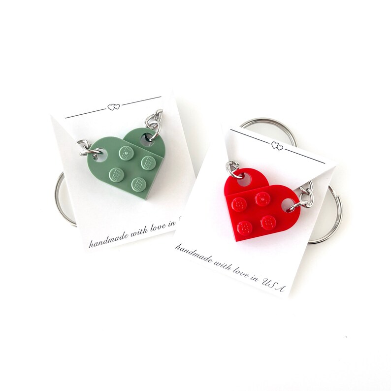 Heart Keychain Set - Made with Authentic LEGO® Bricks, Matching keychains, Gift Set for Couples, Best Friends - Very High Quality & DURABLE 