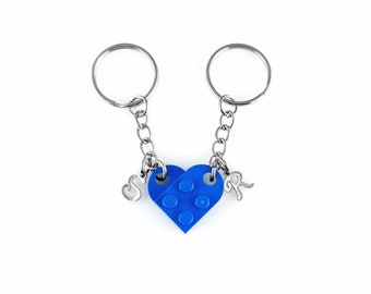 Heart Keychain Set - Made with Authentic LEGO® Bricks, Initials Matching keychains, Couples Gift Best Friends - Very High Quality & DURABLE