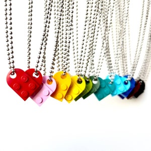 Heart Necklace Set Made with Authentic LEGO® Bricks Matching Friendship or Couples Necklaces Gift, High-Quality USA-Made Ball Chains image 2