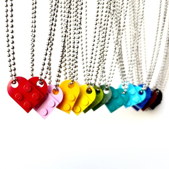 Heart Necklace Set Made with Authentic LEGO Bricks Matching Friendship or Couples Necklaces Gift High Quality USA Made Ball Chains