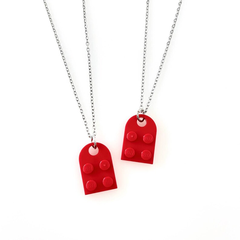 Heart Necklace Set Made with Authentic LEGO® Bricks 100% Stainless Steel Matching Friendship Necklaces, Gift for Couples, Best Friends image 5