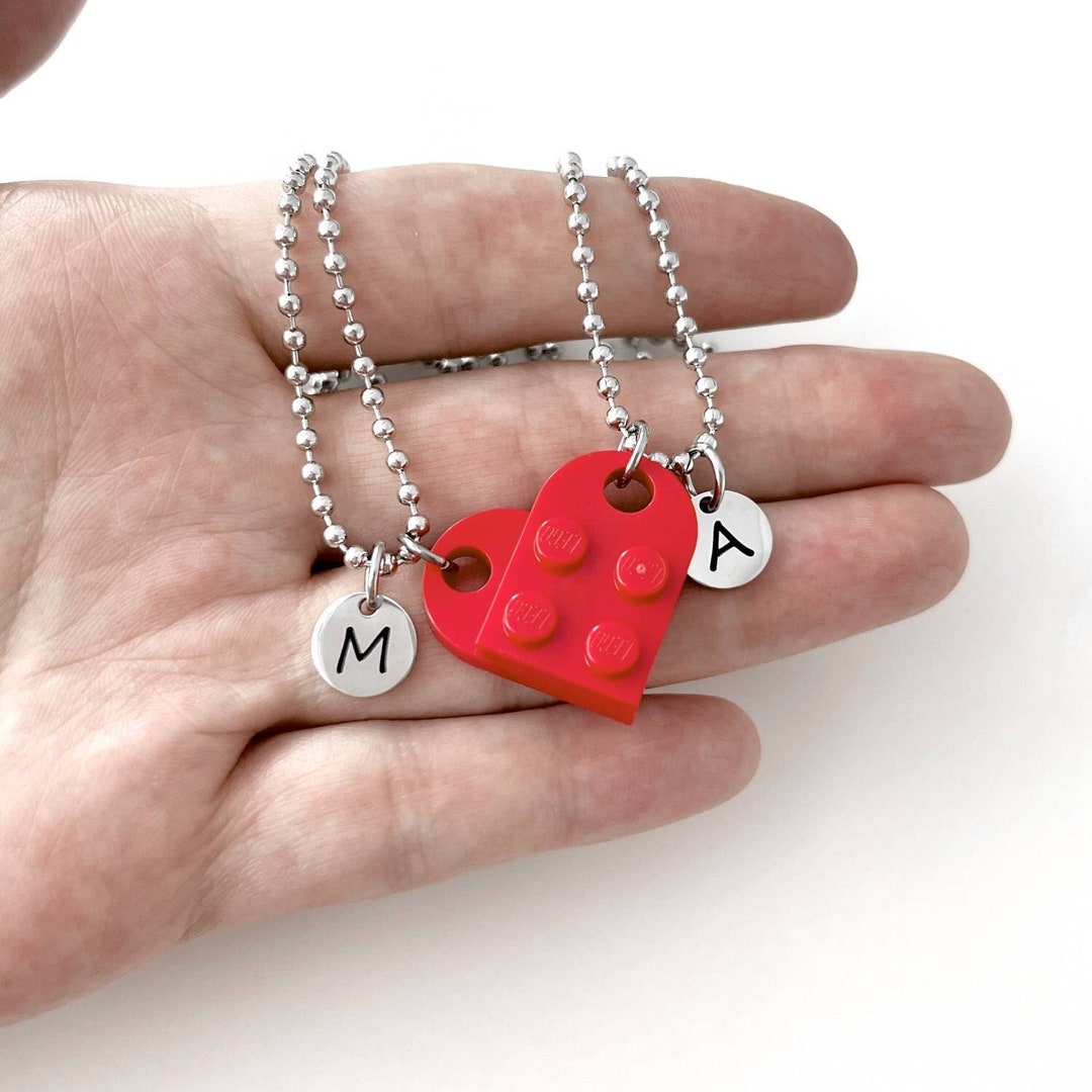 Couple Necklace Personalized Necklace Lego Heart Necklace Purple