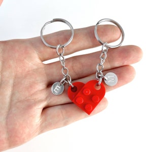 Heart Keychain Set - Made with Authentic LEGO® Bricks, INITIALS Matching keychains, Couples Gift Best Friends - Very High Quality & DURABLE