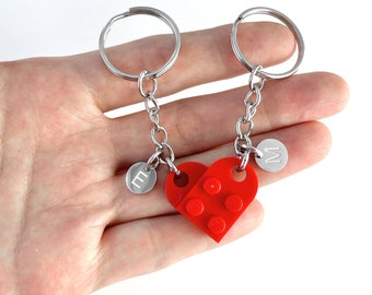 Heart Keychain Set - Made with Authentic LEGO® Bricks, INITIALS Matching keychains, Couples Gift Best Friends - Very High Quality & DURABLE