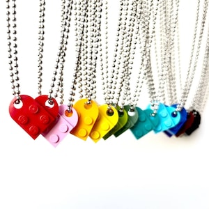 Heart Necklace Set Made with Authentic LEGO® Bricks Matching Friendship or Couples Necklaces Gift, High-Quality USA-Made Ball Chains image 1