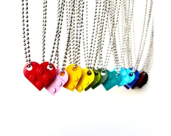 Heart Necklace Set - Made with Authentic LEGO® Bricks - Matching Friendship or Couples Necklaces Gift, High-Quality USA-Made Ball Chains