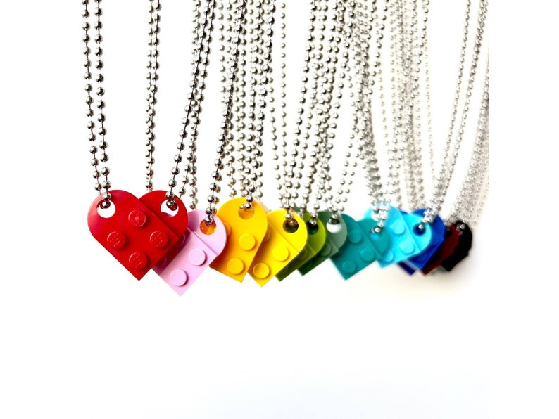 Heart Necklace Set Made with Authentic LEGO® Bricks Matching Friendship or Couples Necklaces Gift, High-Quality USA-Made Ball Chains image 1