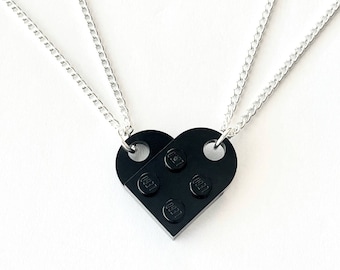 Heart Necklace Set - Made with Authentic LEGO® Bricks - Matching Friendship Necklaces, Gift for Her, Him, Couples, Family, and Best Friends