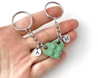 Heart Keychain Set - Made with Authentic LEGO® Bricks, INITIALS Matching keychains, Couples Gift Best Friends - Very High Quality & DURABLE