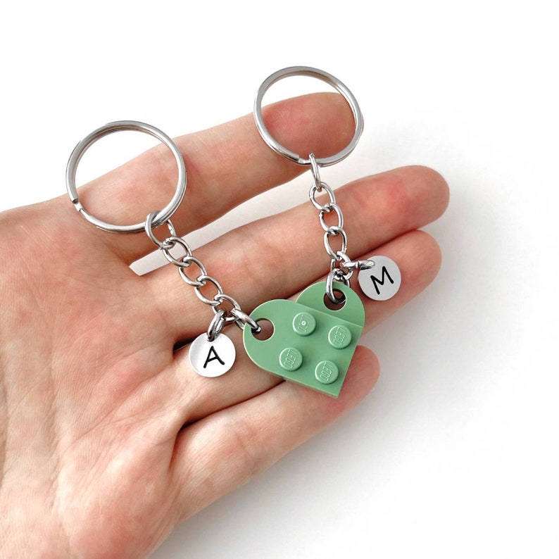 Heart Keychain Set Made with Authentic LEGO® Bricks, INITIALS Matching keychains, Couples Gift Best Friends Very High Quality & DURABLE image 1