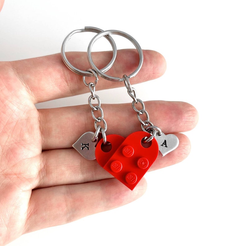 Heart Keychain Set Made with Authentic LEGO® Bricks, INITIALS Matching keychains, Couples Gift Best Friends Very High Quality & DURABLE image 5