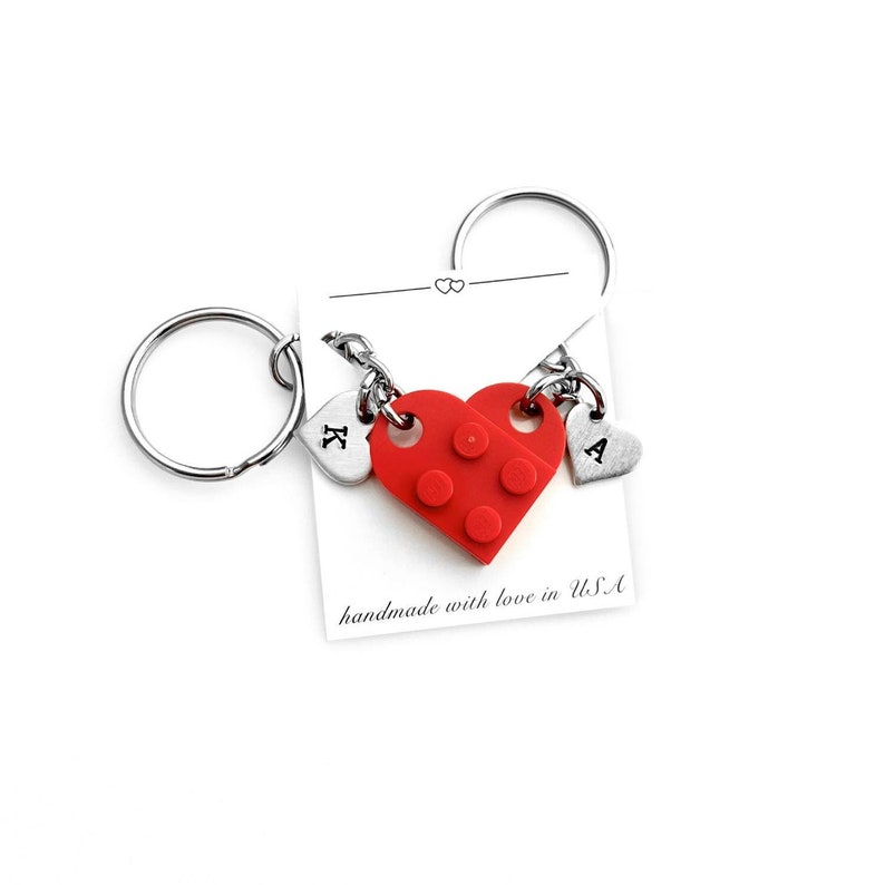 Heart Keychain Set Made with Authentic LEGO® Bricks, INITIALS Matching keychains, Couples Gift Best Friends Very High Quality & DURABLE image 1