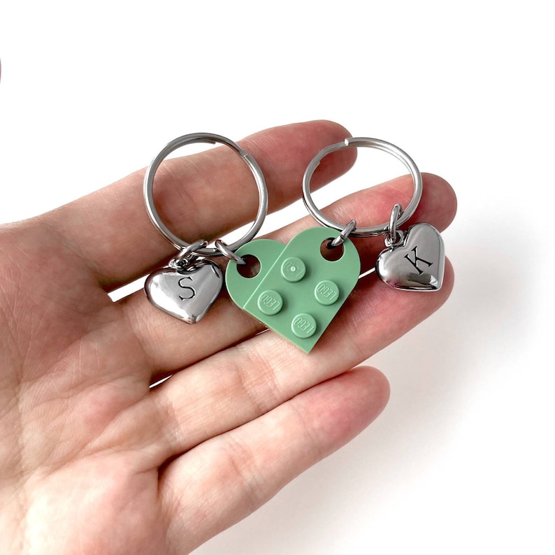 Heart Keychain Set Made with Authentic LEGO® Bricks, INITIALS Matching keychains, Couples Gift Best Friends Very High Quality & DURABLE image 4