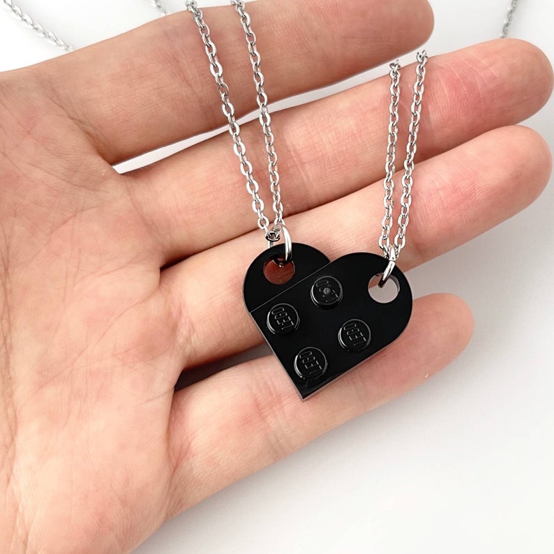 Heart Necklace Set Made with Authentic LEGO® Bricks 100% Stainless Steel Matching Friendship Necklaces, Gift for Couples, Best Friends image 9