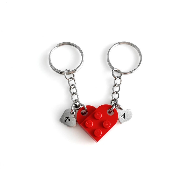 Heart Keychain Set Made with Authentic LEGO® Bricks, INITIALS Matching keychains, Couples Gift Best Friends Very High Quality & DURABLE image 4