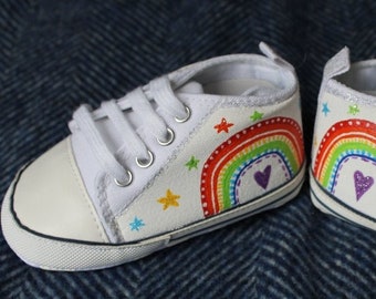 Custom painted rainbow baby shoes