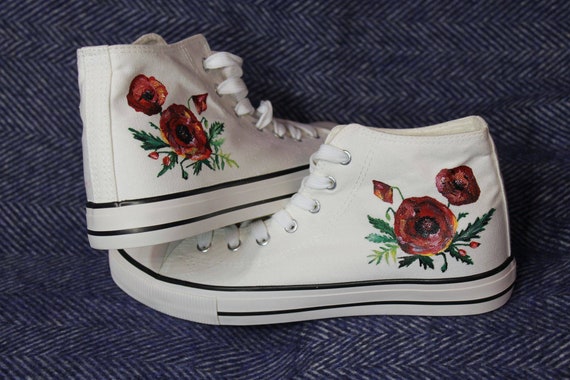 Custom painted poppy high-top shoes