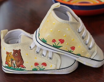 Custom painted bear baby shoes