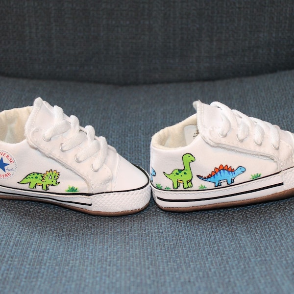 Custom painted dinosaur baby shoes