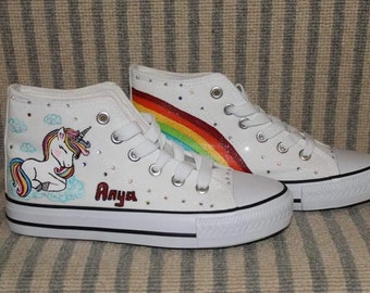 Custom painted unicorn high-top shoes