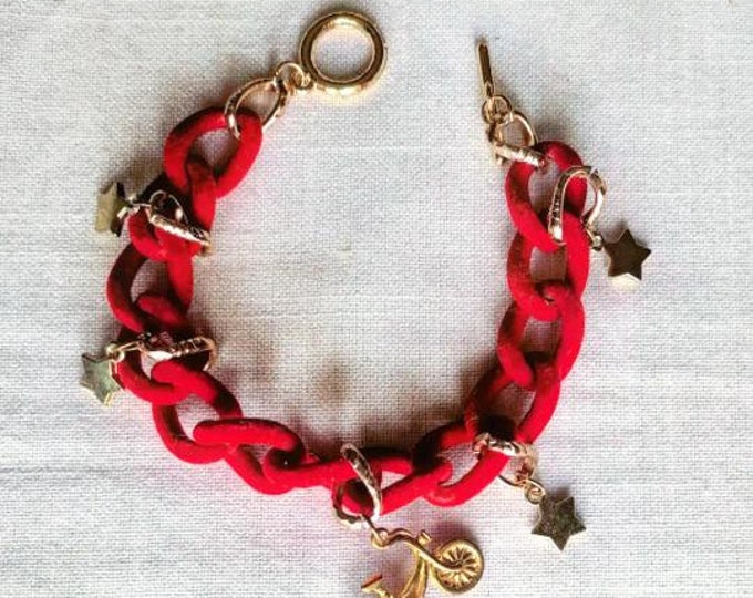 Red suede charm  bracelet
