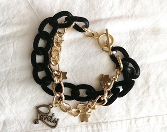 Black suede charm  bracelet