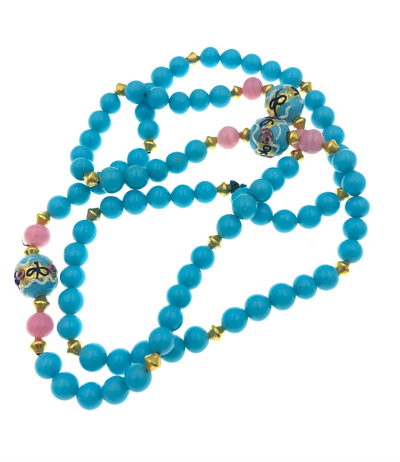 Vintage Birthday Cake Blue Glass Wedding Cake Bead Necklace