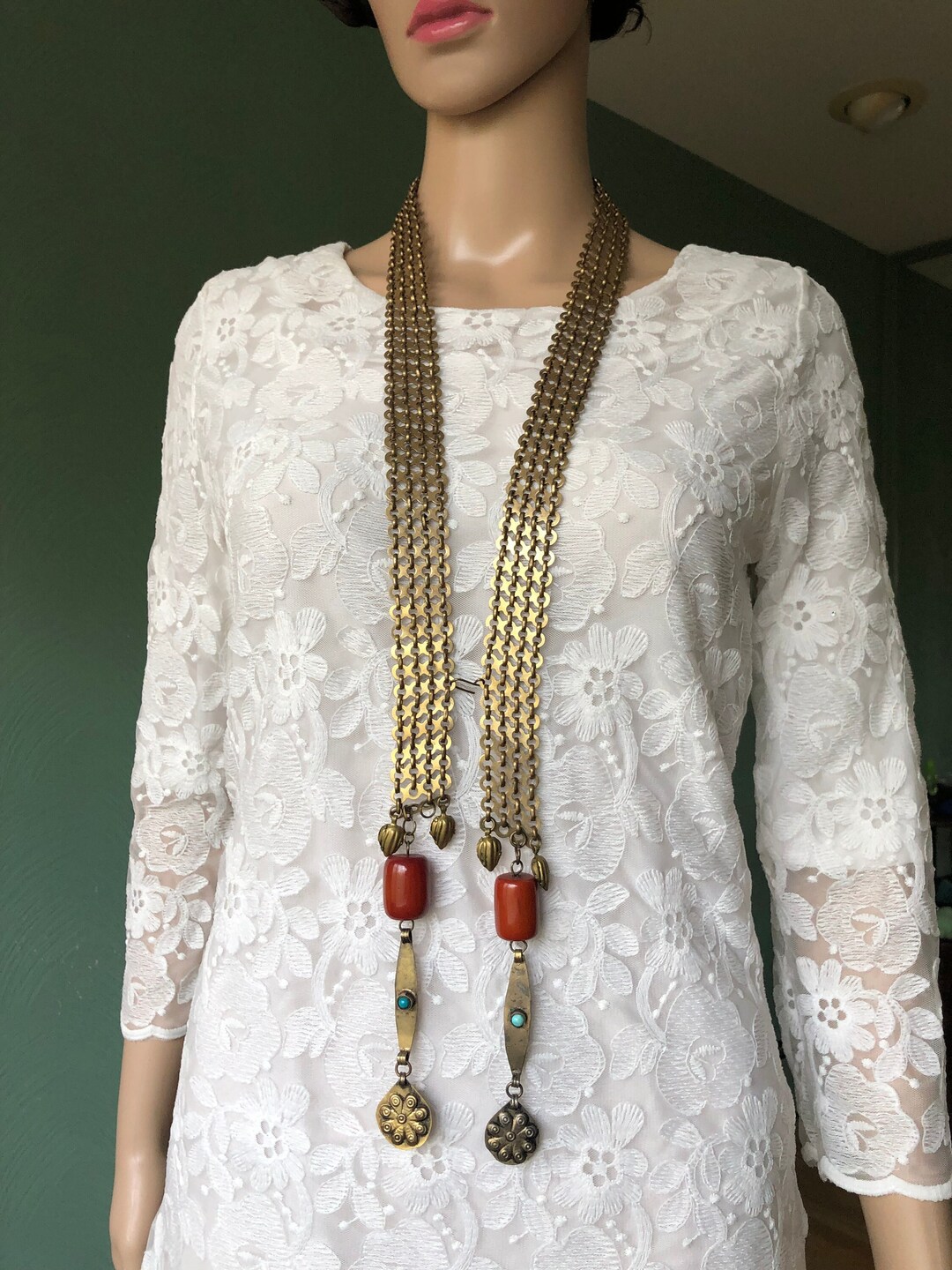 Vintage Long Tribal Wrap Necklace 1960s Israeli Brass Chainmail ...