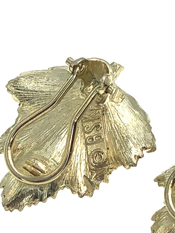 Vintage BSK Light Gold Tone Grape Leaf Clip Earri… - image 5