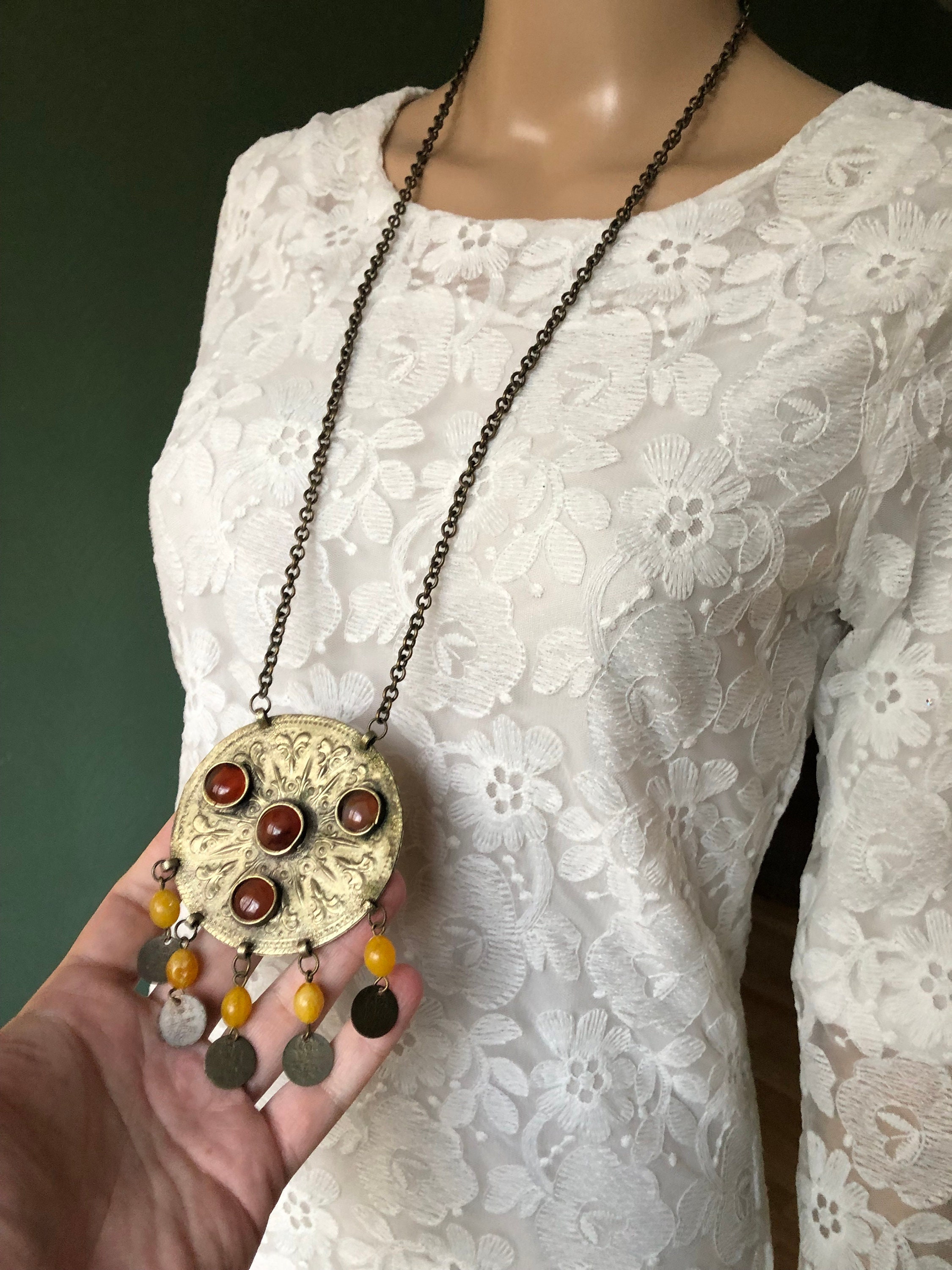 Giant Mid Century Batsheva of Israel Artisan Medallion Coin Necklace