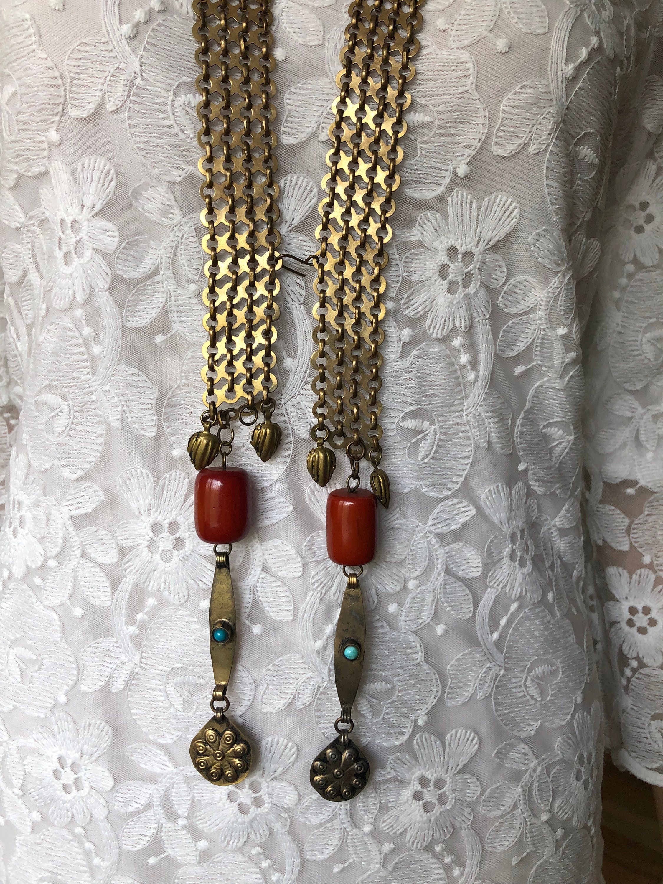 Vintage Long Tribal Wrap Necklace 1960s Israeli Brass Chainmail ...
