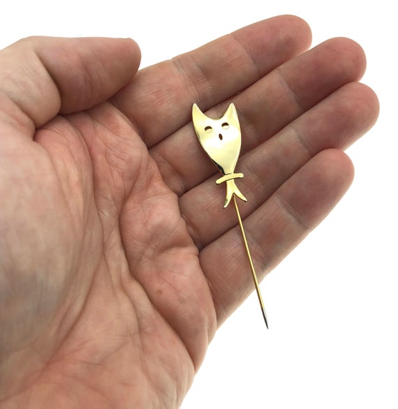 Unusual Vintage Cat Stick Figure Minimalist Gold … - image 5