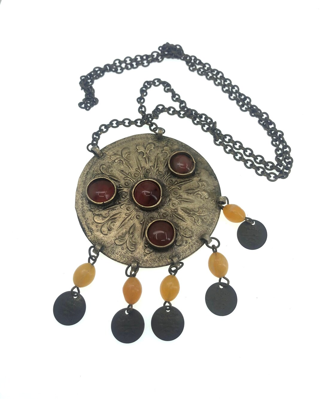 Giant Mid Century Batsheva of Israel Artisan Medallion Coin Necklace