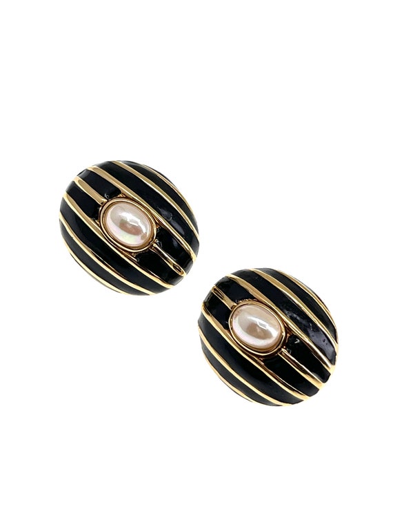 Vintage Andre Courreges Black Enamel & Pearl Gold… - image 1