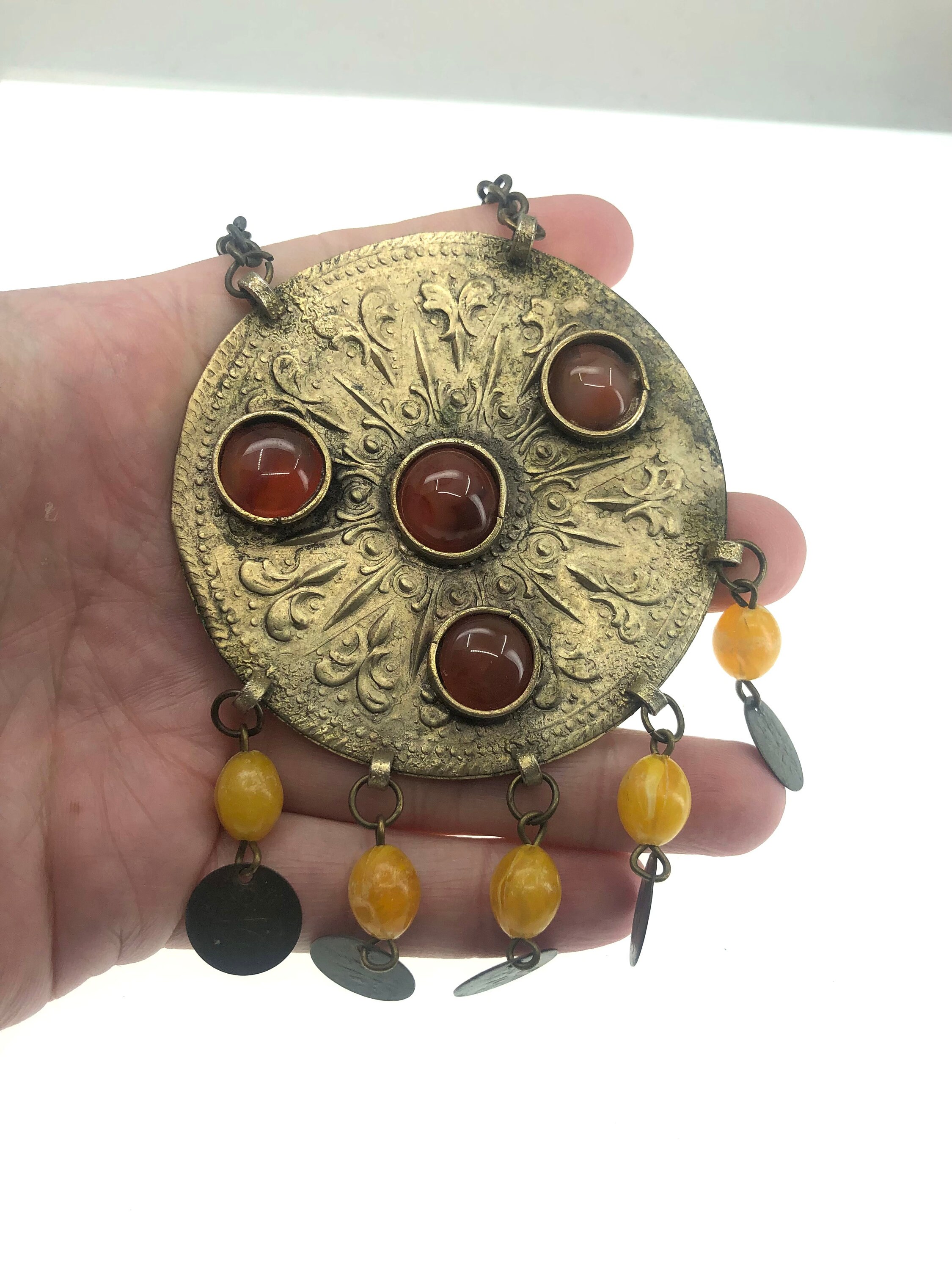 Giant Mid Century Batsheva of Israel Artisan Medallion Coin Necklace