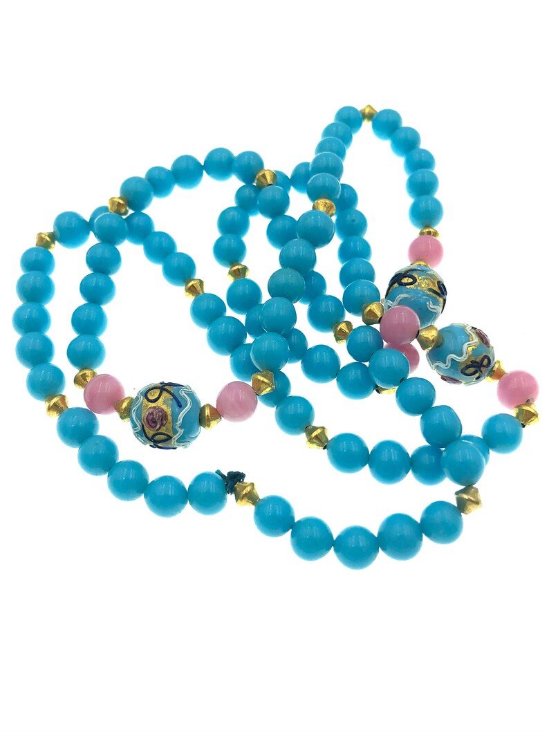 Vintage Birthday Cake Blue Glass Wedding Cake Bead Necklace