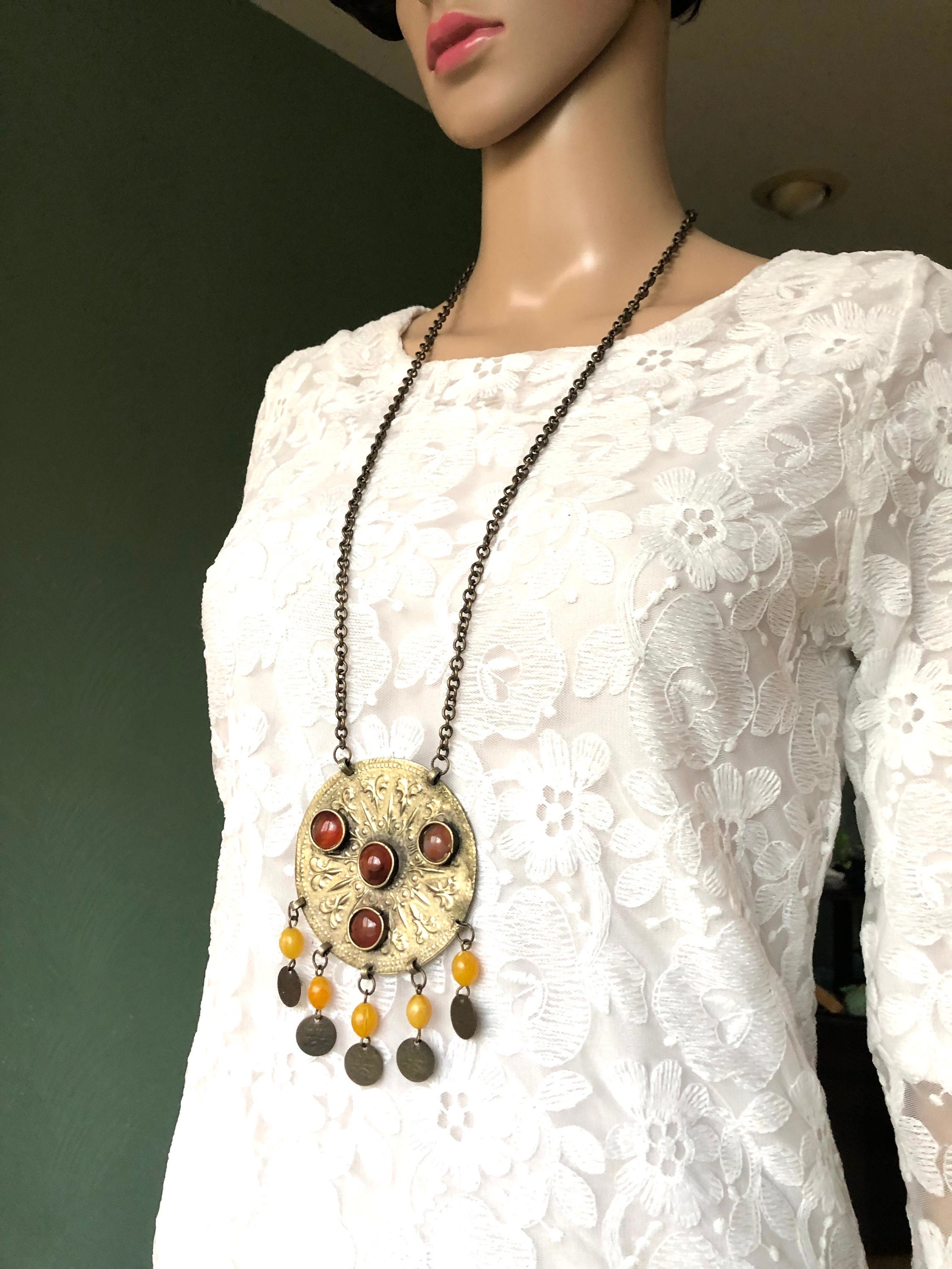 Giant Mid Century Batsheva of Israel Artisan Medallion Coin Necklace