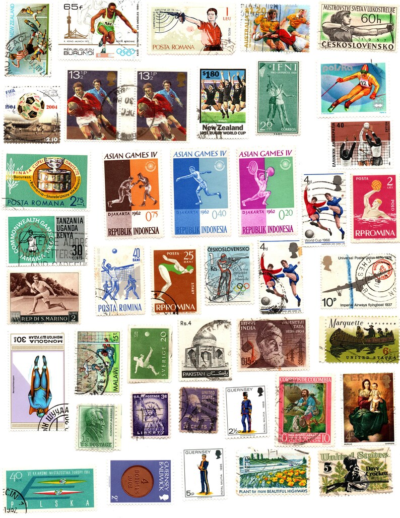 Vintage Postal Stamp Collection Digital Scanned Ephemera Junk Journal Fussy Cut Collage Printable Images image 9