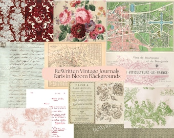Vintage French Flowers Junk Journal Kit. Instant Download, 32 Page Printable Paris Ephemera