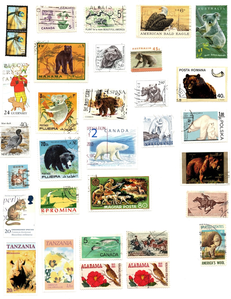 Vintage Postal Stamp Collection Digital Scanned Ephemera Junk Journal Fussy Cut Collage Printable Images image 6