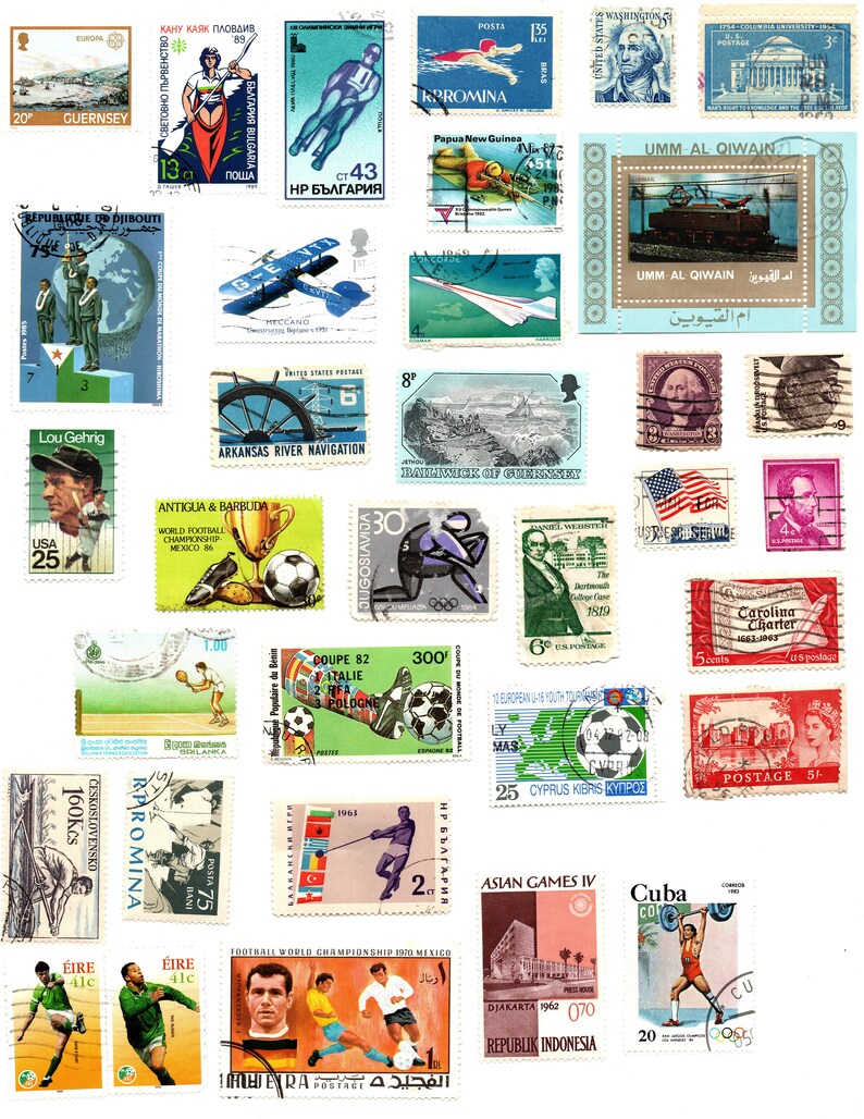 Vintage Postal Stamp Collection Digital Scanned Ephemera Junk Journal Fussy Cut Collage Printable Images image 7