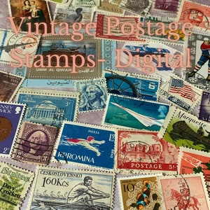 Vintage Postal Stamp Collection Digital Scanned Ephemera Junk Journal Fussy Cut Collage Printable Images image 4