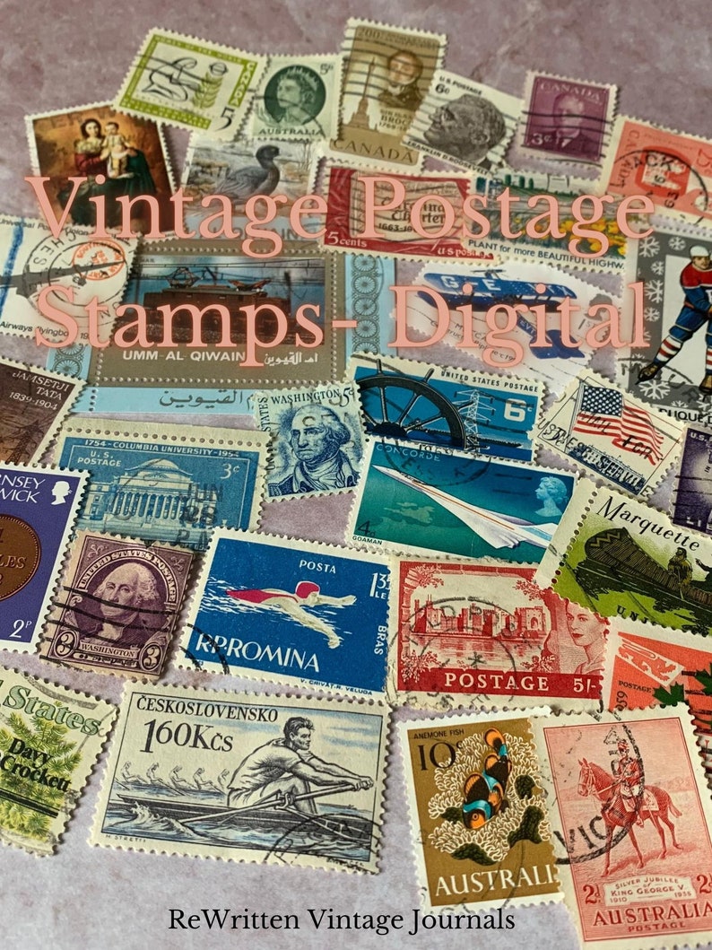 Vintage Postal Stamp Collection Digital Scanned Ephemera Junk Journal Fussy Cut Collage Printable Images image 4