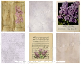 Printable Lilac Tall Skinny Junk Journal Kit. Printable Lilac Journal Kit. Instant Download. Vintage Ephemera Journal Kit. Tall Slim Journal