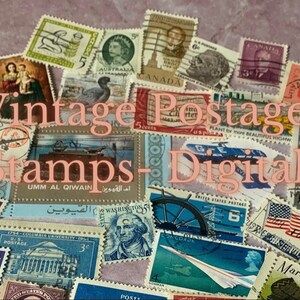Vintage Postal Stamp Collection Digital Scanned Ephemera Junk Journal Fussy Cut Collage Printable Images image 2