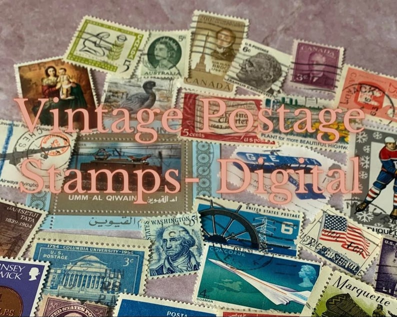 Vintage Postal Stamp Collection Digital Scanned Ephemera Junk Journal Fussy Cut Collage Printable Images image 2