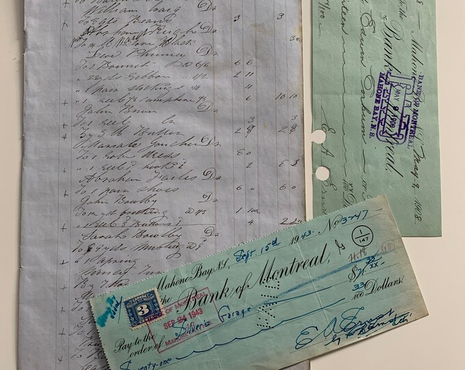 1800's Ledger Paper, Vintage Cancelled Bank Cheques, 1900's Paper ...
