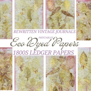 Impressions écologiques/ Papier grand livre des années 1800 Impressions écologiques/ 8 impressions/ IMPRIMABLES/ Script botanique/ Pastel/ Pages de journal indésirable/ Papier collage/ Scrapbooking